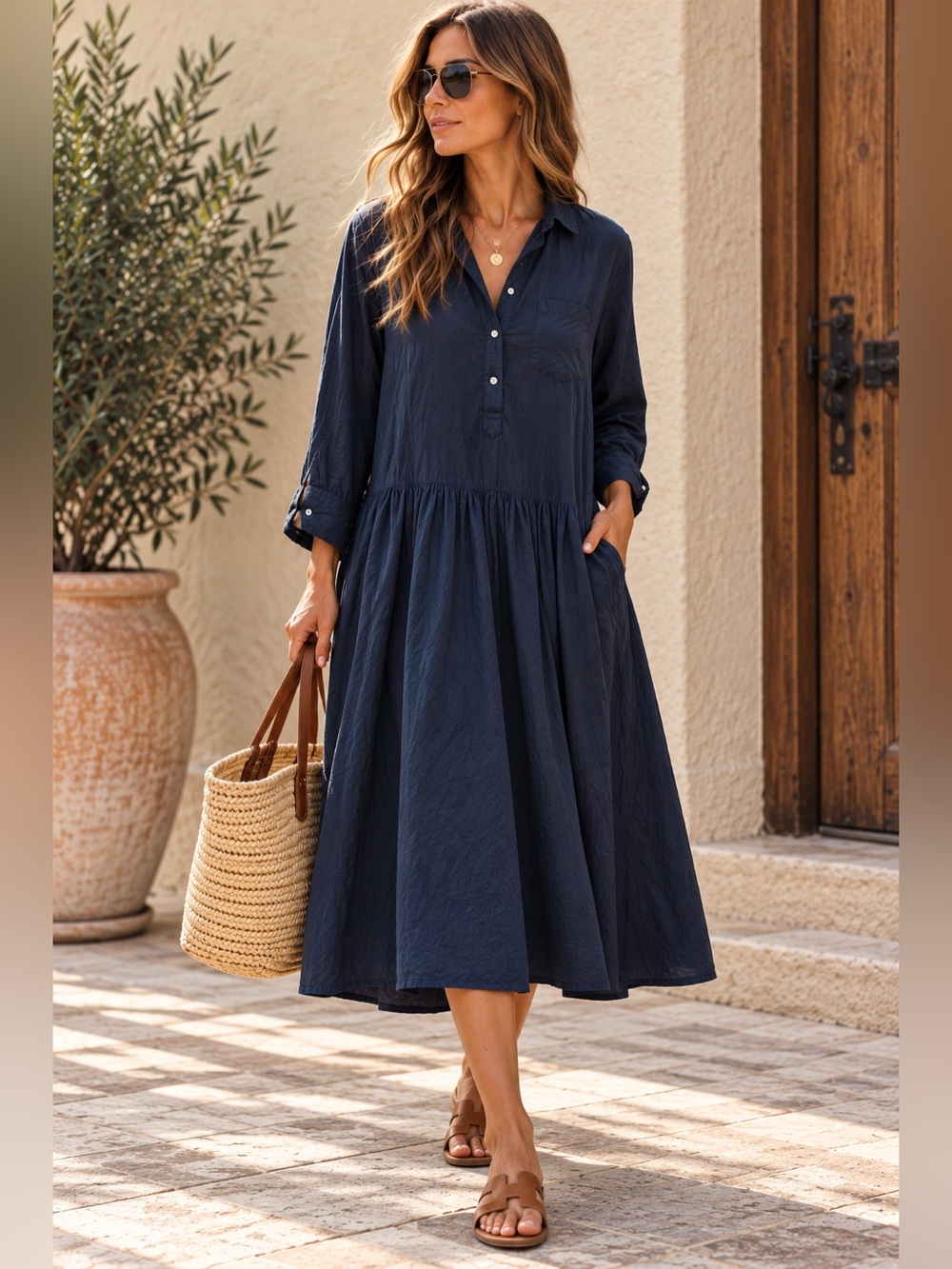 GRAYSON The Changemaker Full Length Navy Cotton Dress
